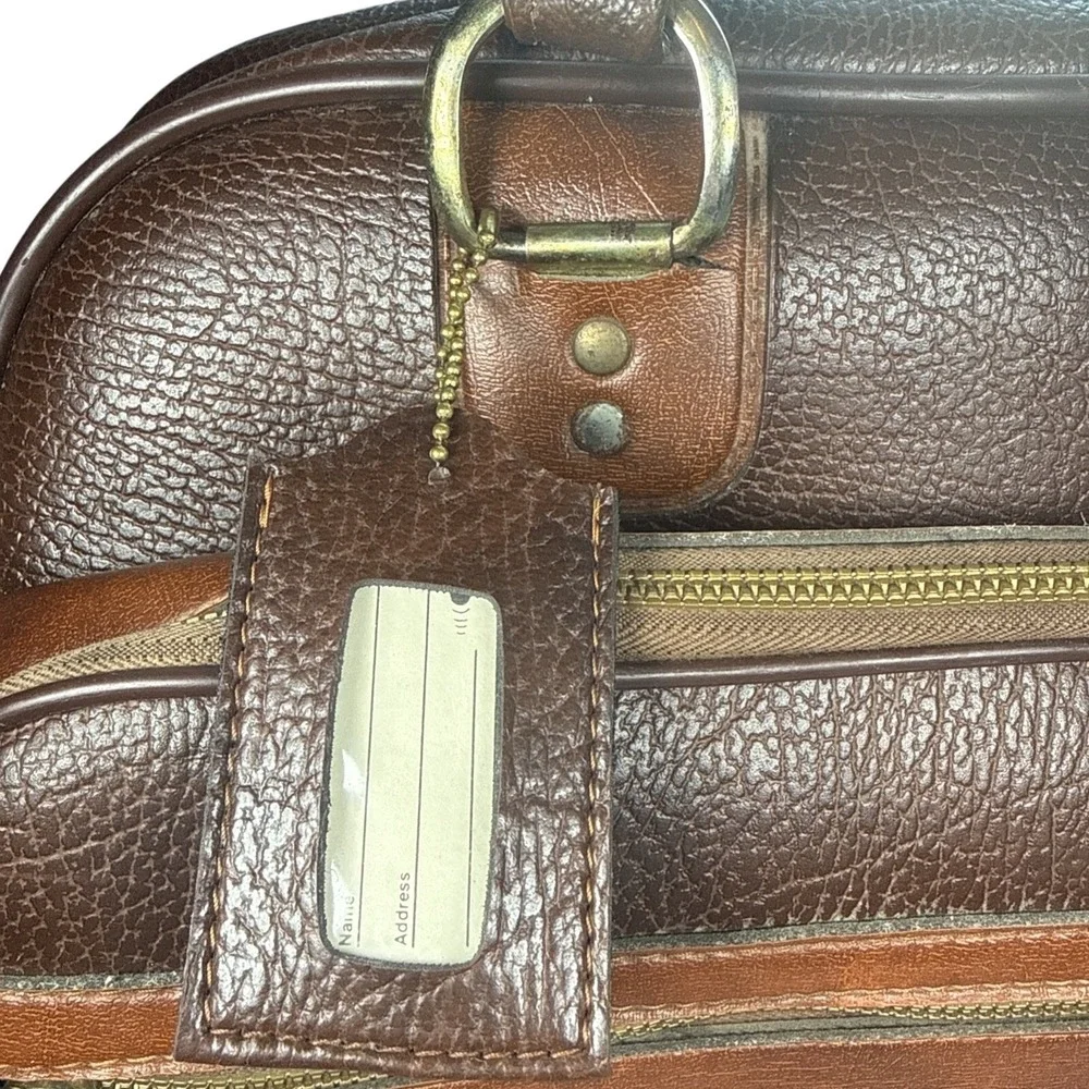 Vintage Retro Ajay Faux Leather Bowling Ball Bag With Scovill Zippers Brown